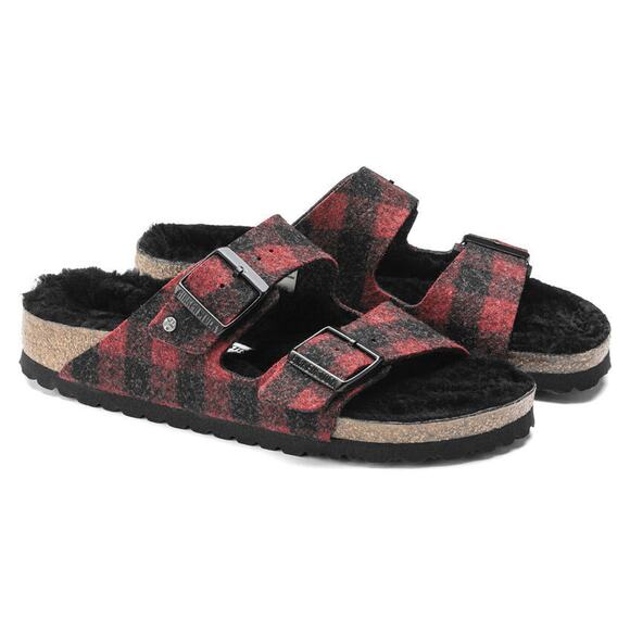 Birkenstock Men's Arizona Shearling Wool Plaid Red Sandals US10 EU43 1018111 - Picture 4 of 6